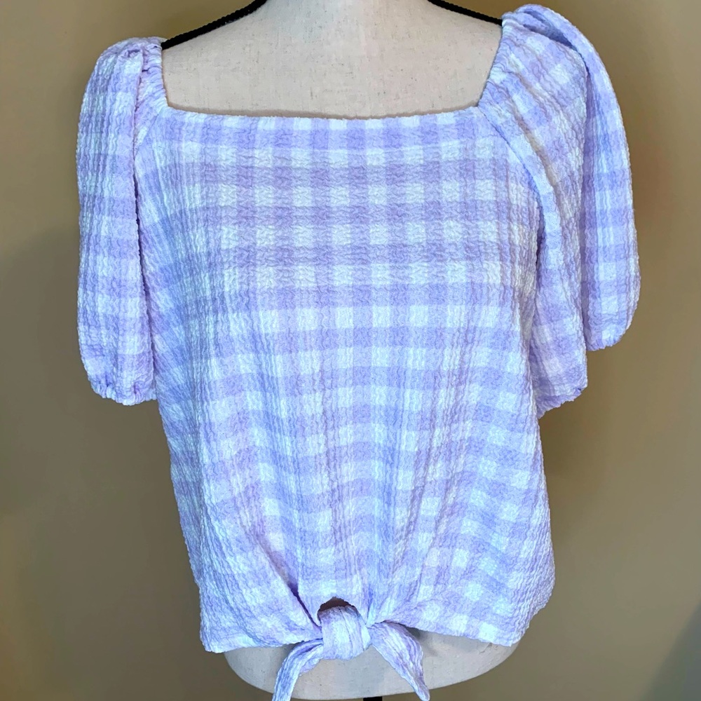 Loft Women’s Medium Purple Gingham Top.